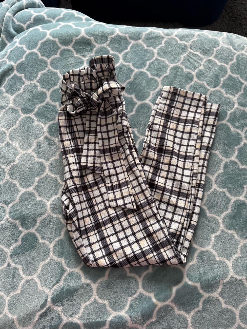 BRAND NEW Plaid Paperbag Waist Women's Pants with Tie